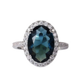 Midnight Blue Oval Halo Ring