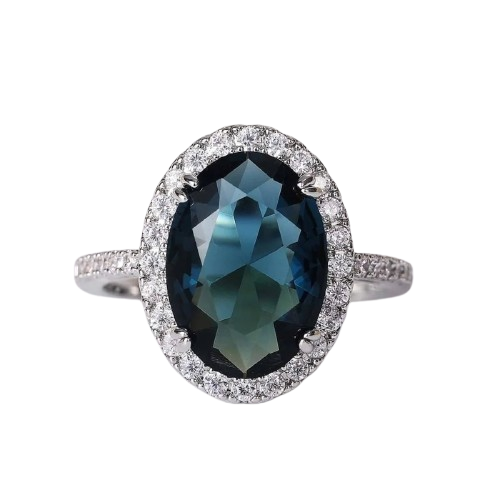 Midnight Blue Oval Halo Ring