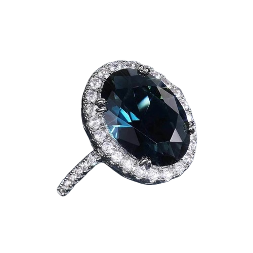 Midnight Blue Oval Halo Ring