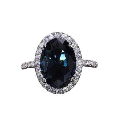 Midnight Blue Oval Halo Ring